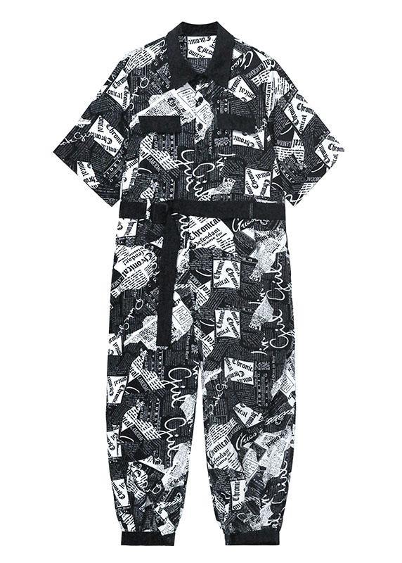 Diy Black Patchwork Button  Outfits Rompers Summer - SooLinen