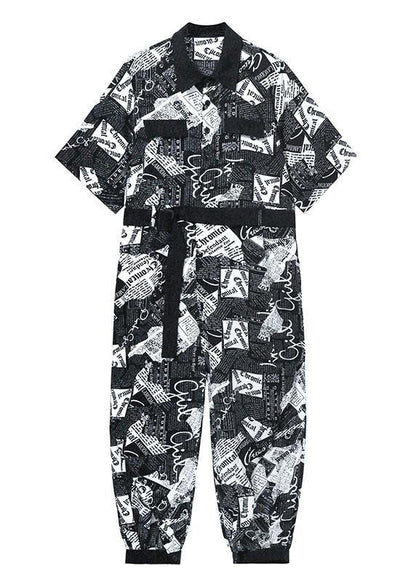 Diy Black Patchwork Button  Outfits Rompers Summer - SooLinen