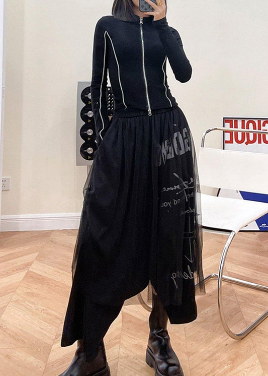 Diy Black Patchwork Letter Casual Pants - SooLinen