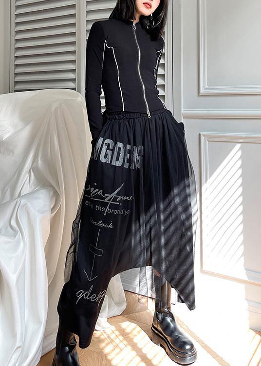 Diy Black Patchwork Letter Casual Pants - SooLinen