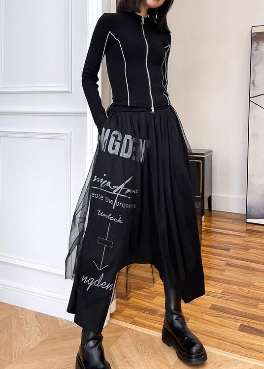 Diy Black Patchwork Letter Casual Pants - SooLinen