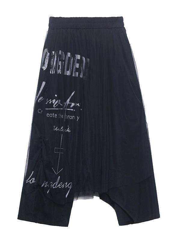 Diy Black Patchwork Letter Casual Pants - SooLinen