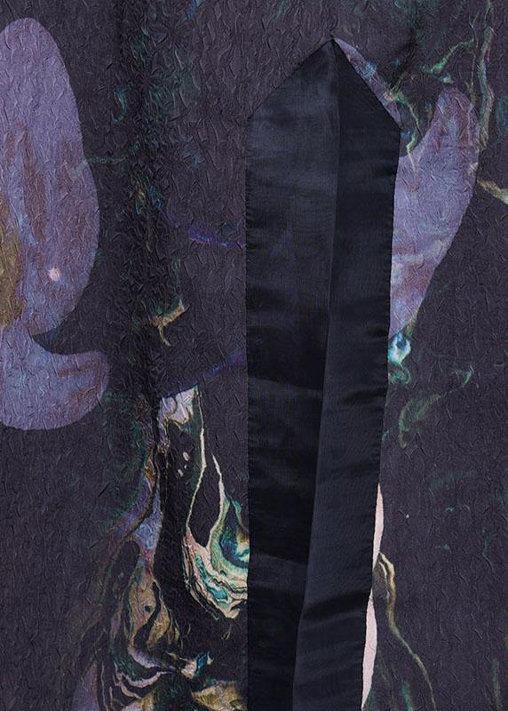 Diy Black Print Silk Side Open Wide Leg Two Pieces Set - SooLinen