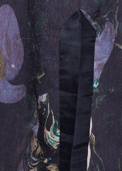 Diy Black Print Silk Side Open Wide Leg Two Pieces Set - SooLinen