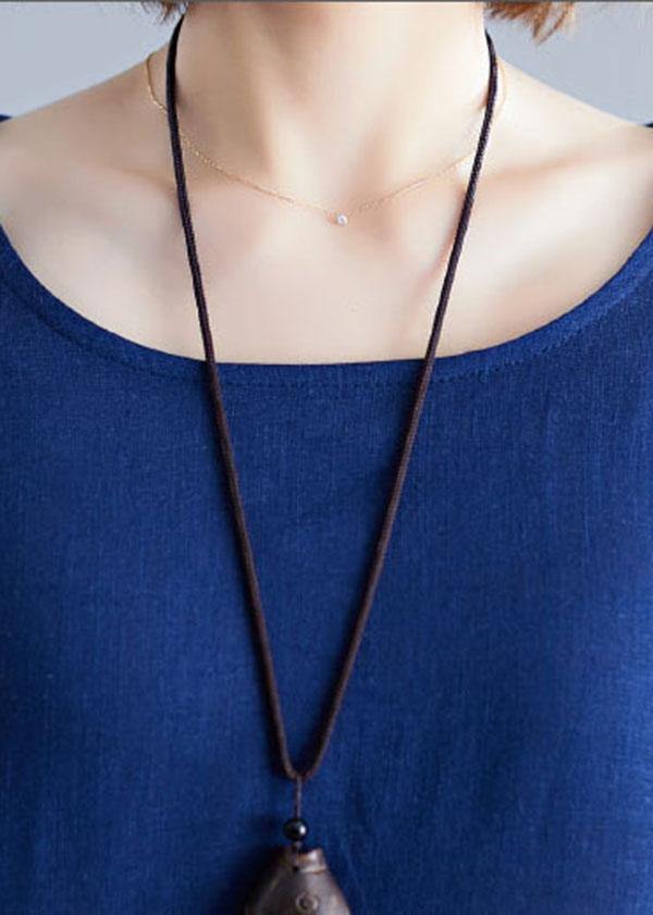 Diy Blue Patchwork Striped O-Neck Summer Cotton Dress - SooLinen