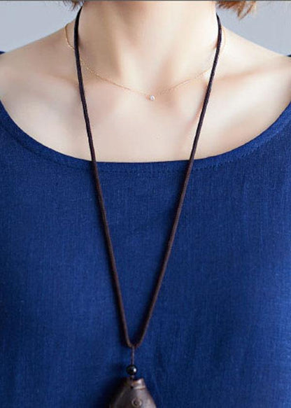 Diy Blue Patchwork Striped O-Neck Summer Cotton Dress - SooLinen