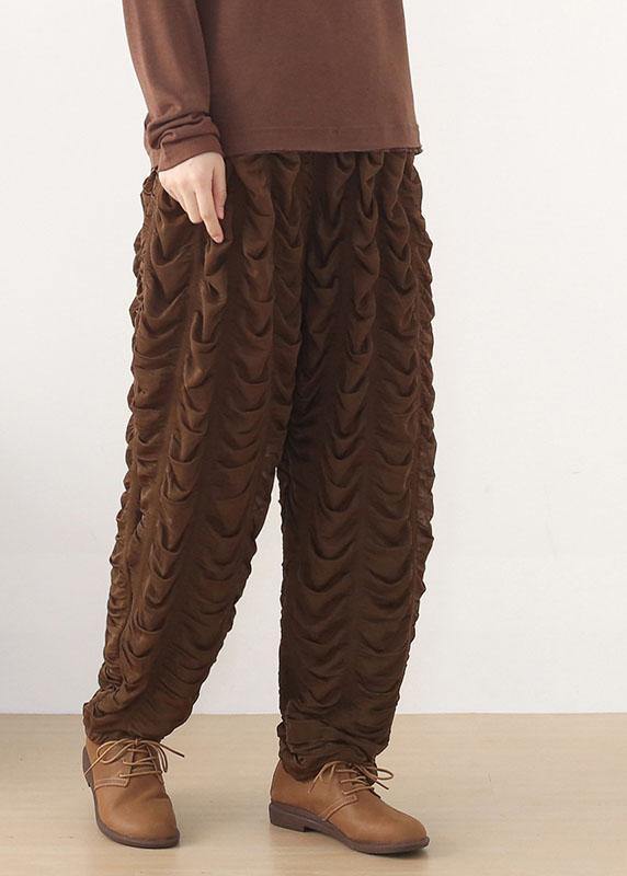 Diy Chocolate Wrinkled Pockets Harem Pants Fall - SooLinen