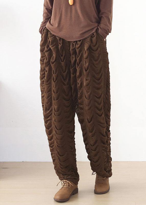 Diy Chocolate Wrinkled Pockets Harem Pants Fall - SooLinen