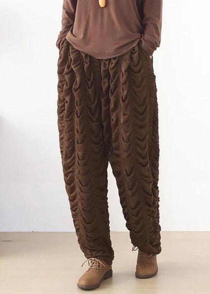 Diy Chocolate Wrinkled Pockets Harem Pants Fall - SooLinen