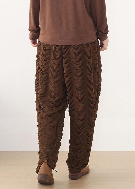Diy Chocolate Wrinkled Pockets Harem Pants Fall - SooLinen