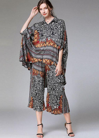 Diy Color Block Zebra Pattern Asymmetrical Design Print Spring Chiffon Two-Piece Set Half Sleeve - SooLinen