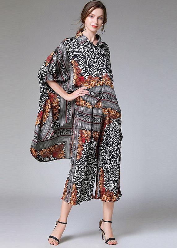 Diy Color Block Zebra Pattern Asymmetrical Design Print Spring Chiffon Two-Piece Set Half Sleeve - SooLinen