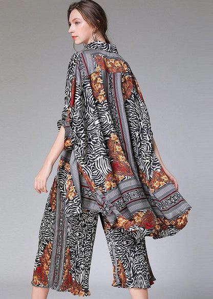 Diy Color Block Zebra Pattern Asymmetrical Design Print Spring Chiffon Two-Piece Set Half Sleeve - SooLinen