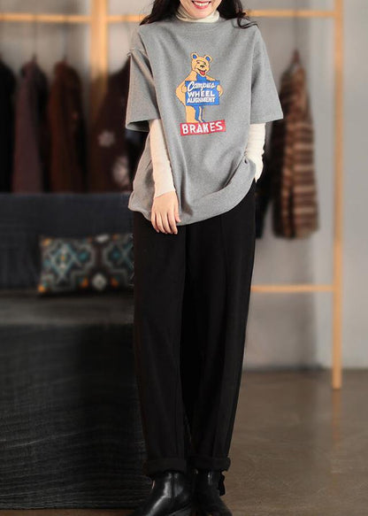 Diy Dark Gray Animal Design Shirts O Neck Oversized Spring Blouse - SooLinen