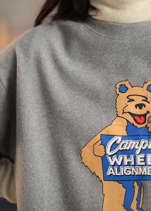 Diy Dark Gray Animal Design Shirts O Neck Oversized Spring Blouse - SooLinen