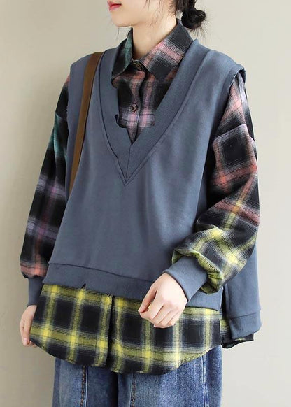 Diy Gray Top Silhouette Lapel Two Pieces Oversized Spring Blouse - SooLinen