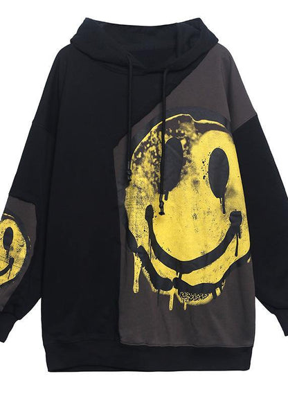 Diy Hooded Patchwork Spring Clothes For Women Shirts Gray Print Tops - SooLinen