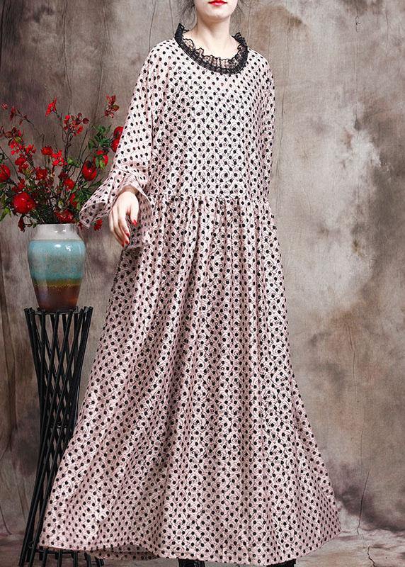 Diy Khaki Dot Silk Patchwork Lace Mid Dress Summer - SooLinen