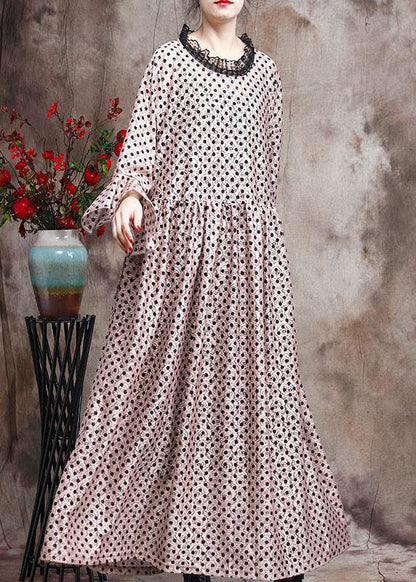Diy Khaki Dot Silk Patchwork Lace Mid Dress Summer - SooLinen