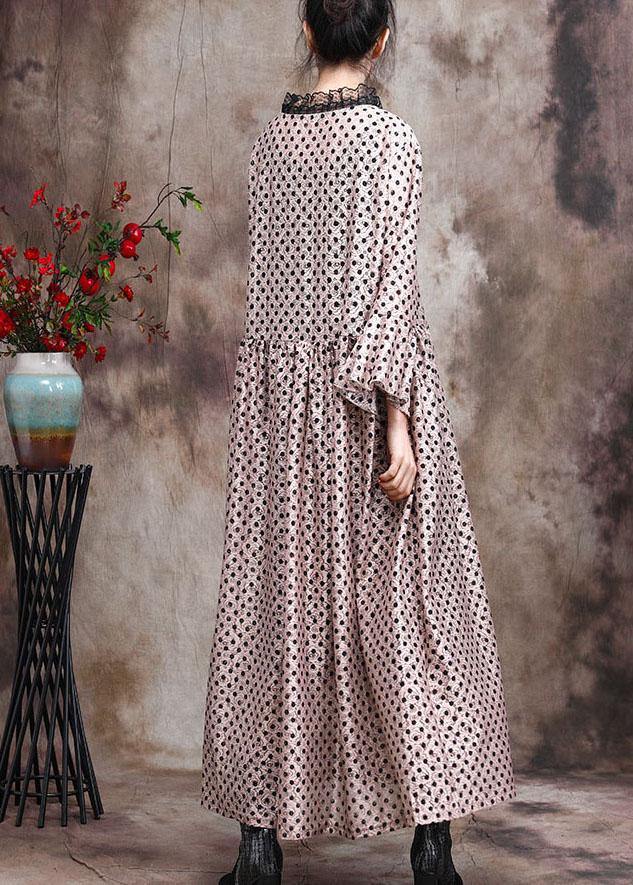 Diy Khaki Dot Silk Patchwork Lace Mid Dress Summer - SooLinen