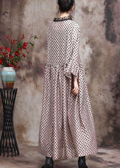 Diy Khaki Dot Silk Patchwork Lace Mid Dress Summer - SooLinen