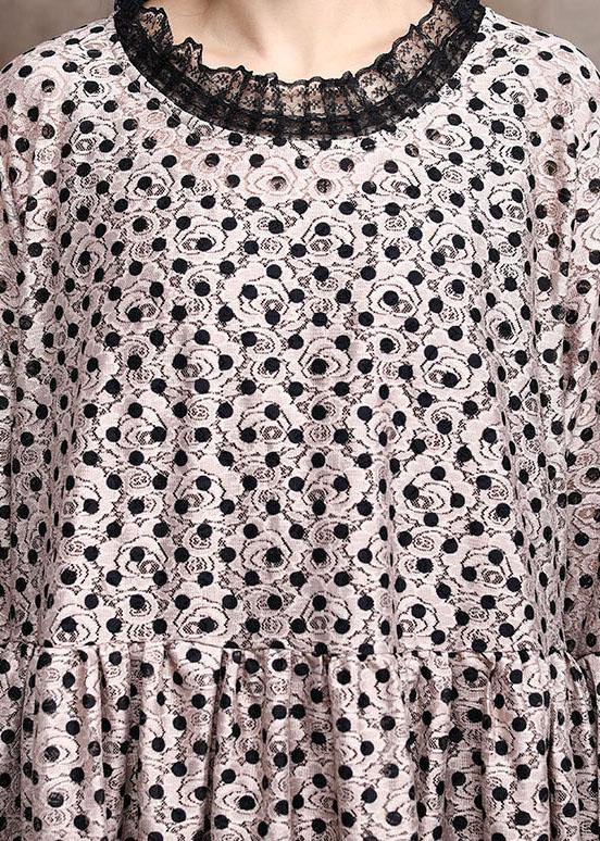 Diy Khaki Dot Silk Patchwork Lace Mid Dress Summer - SooLinen