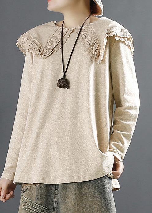 Diy Khaki For Women Peter Pan Collar Tops - SooLinen