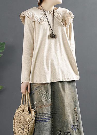 Diy Khaki For Women Peter Pan Collar Tops - SooLinen