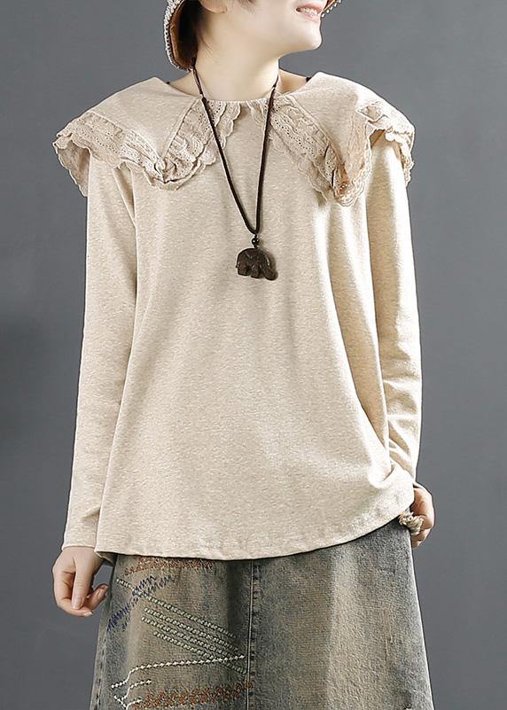 Diy Khaki For Women Peter Pan Collar Tops - SooLinen