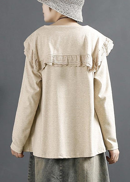 Diy Khaki For Women Peter Pan Collar Tops - SooLinen