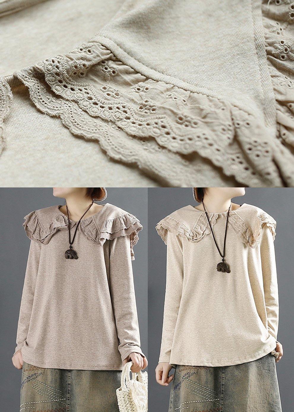 Diy Khaki For Women Peter Pan Collar Tops - SooLinen