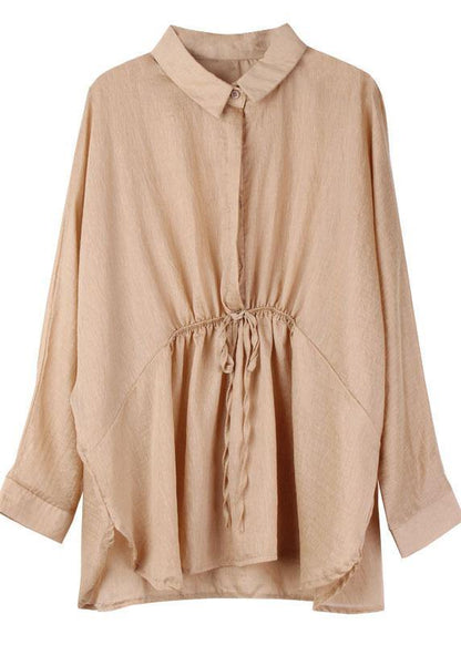 Diy Khaki PeterPan Collar Button Fall Shirt Tops - SooLinen