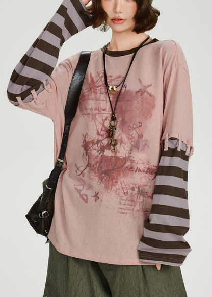 Suéter de dos piezas de algodón artificial con patchwork extragrande de color rosa para primavera