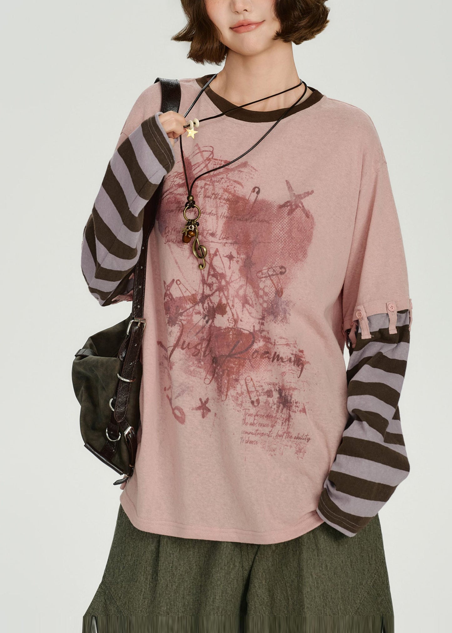 Suéter de dos piezas de algodón artificial con patchwork extragrande de color rosa para primavera