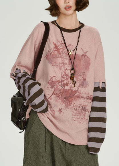 Suéter de dos piezas de algodón artificial con patchwork extragrande de color rosa para primavera