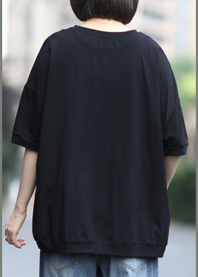 Diy Pink Print O-Neck Cotton Summer Tees - SooLinen