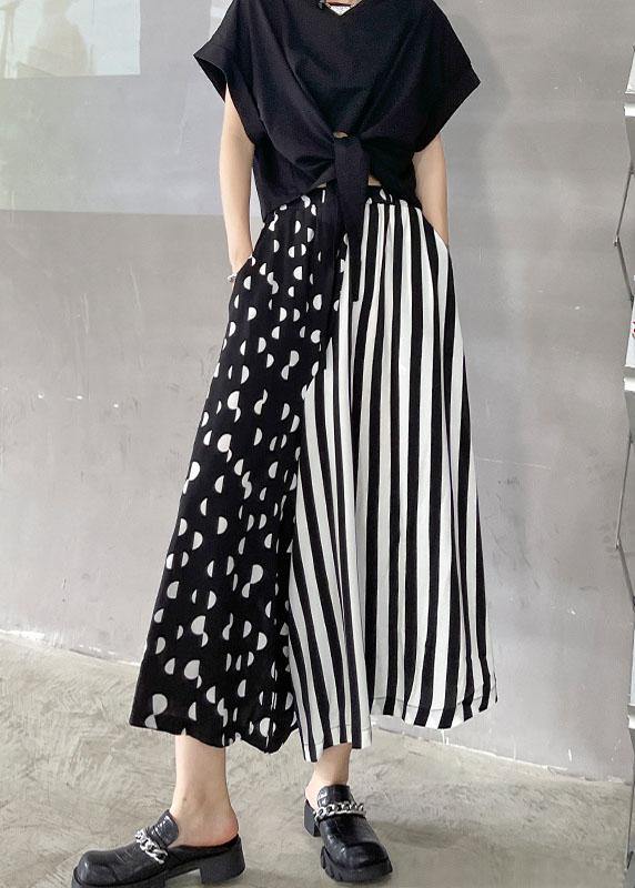 Diy Pockets Striped Patchwork Wide Leg Pants Trousers - SooLinen