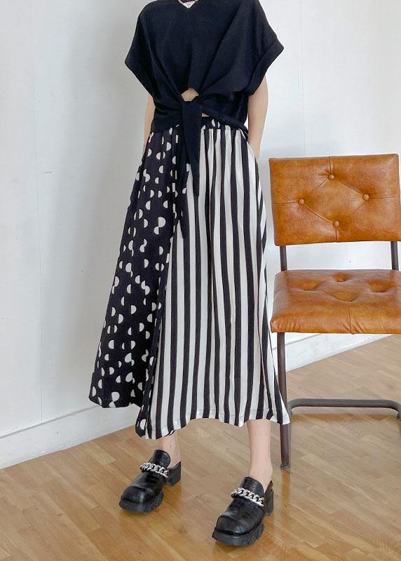 Diy Pockets Striped Patchwork Wide Leg Pants Trousers - SooLinen
