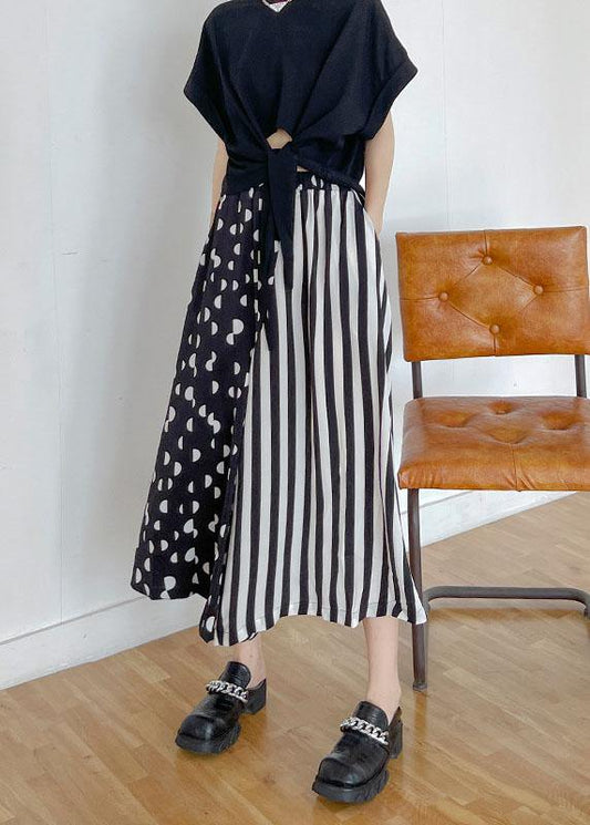 Diy Pockets Striped Patchwork Wide Leg Pants Trousers - SooLinen