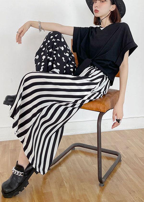 Diy Pockets Striped Patchwork Wide Leg Pants Trousers - SooLinen