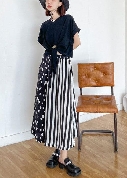 Diy Pockets Striped Patchwork Wide Leg Pants Trousers - SooLinen