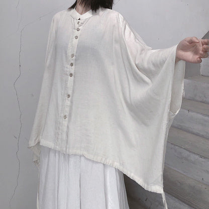 Diy Stand Collar Batwing Sleeve Tops Women Blouses Tutorials Nude Blouses - SooLinen