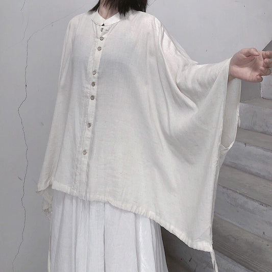 Diy Stand Collar Batwing Sleeve Tops Women Blouses Tutorials Nude Blouses - SooLinen