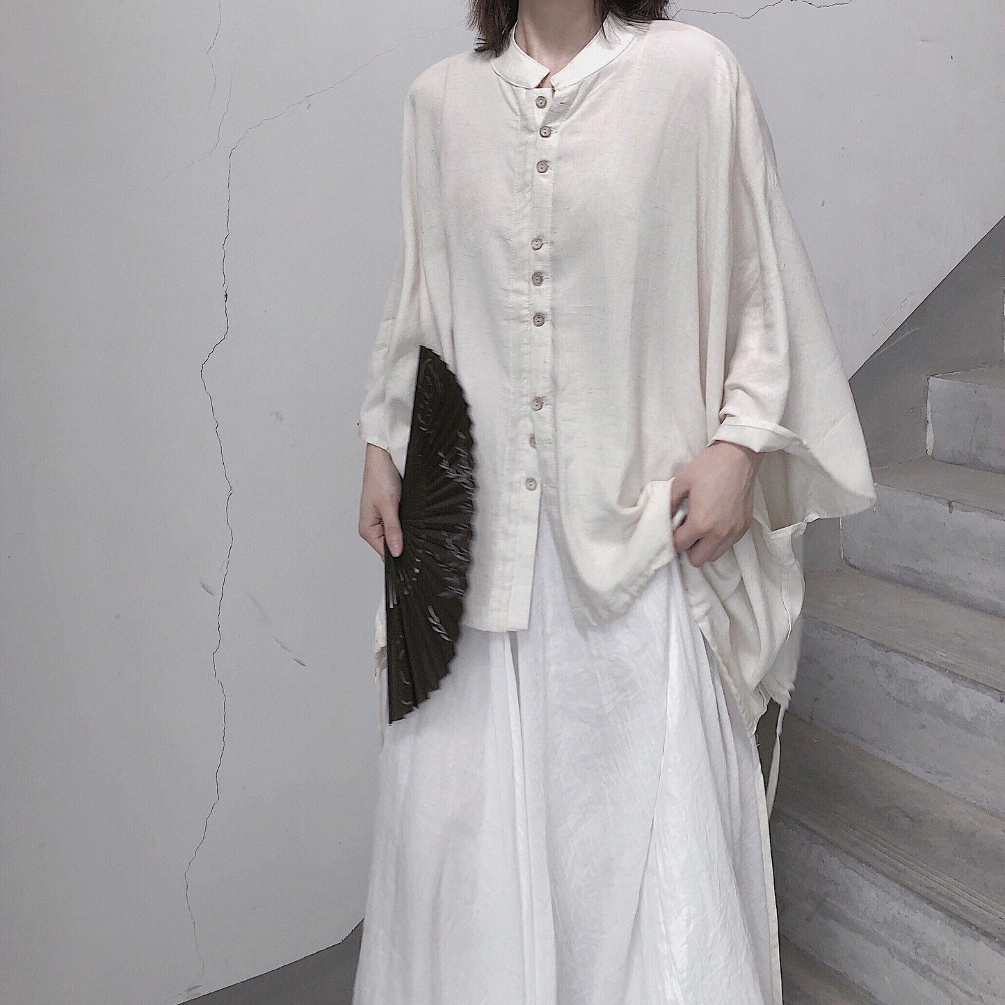 Diy Stand Collar Batwing Sleeve Tops Women Blouses Tutorials Nude Blouses - SooLinen