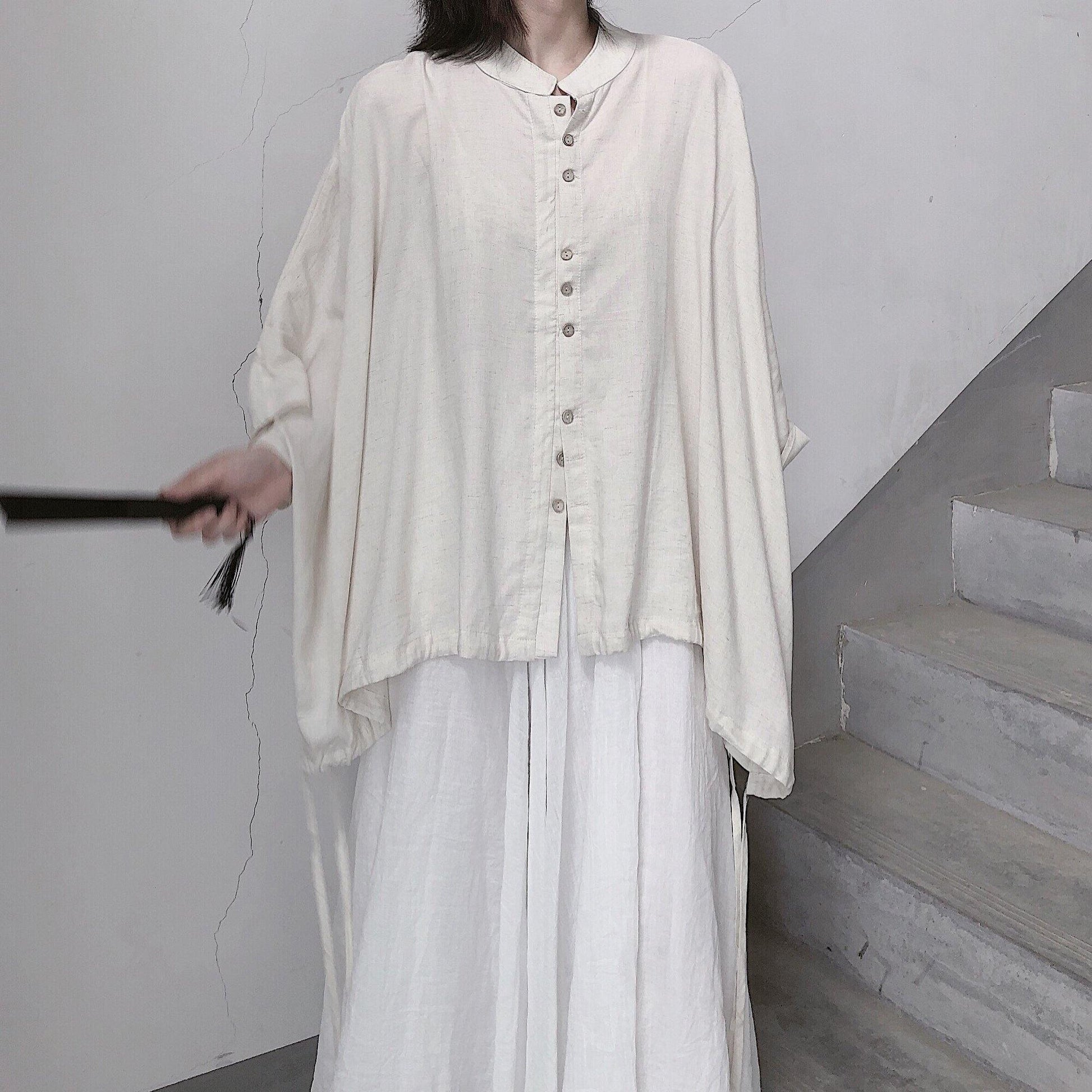 Diy Stand Collar Batwing Sleeve Tops Women Blouses Tutorials Nude Blouses - SooLinen