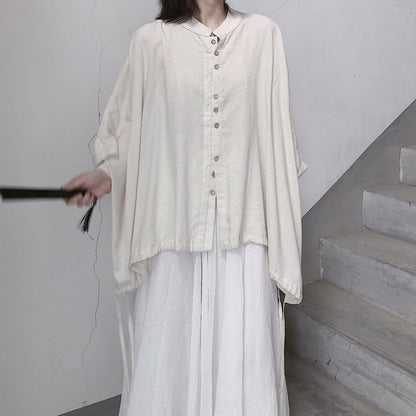 Diy Stand Collar Batwing Sleeve Tops Women Blouses Tutorials Nude Blouses - SooLinen