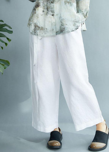 Diy White Loose Wide Leg Fall Asymmetrical Design Pants - SooLinen