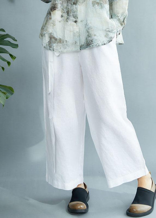 Diy White Loose Wide Leg Fall Asymmetrical Design Pants - SooLinen