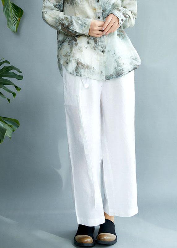Diy White Loose Wide Leg Fall Asymmetrical Design Pants - SooLinen