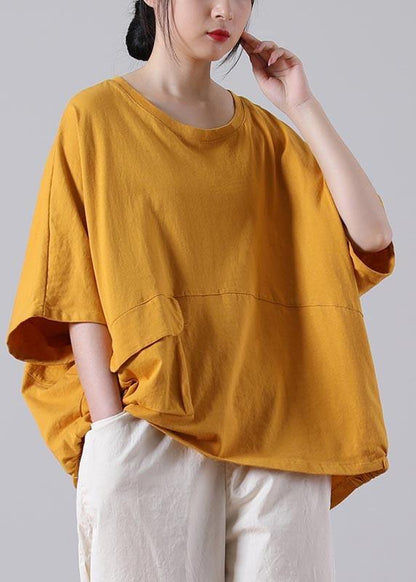 Diy White O-Neck Pockets Cotton Top Summer - SooLinen